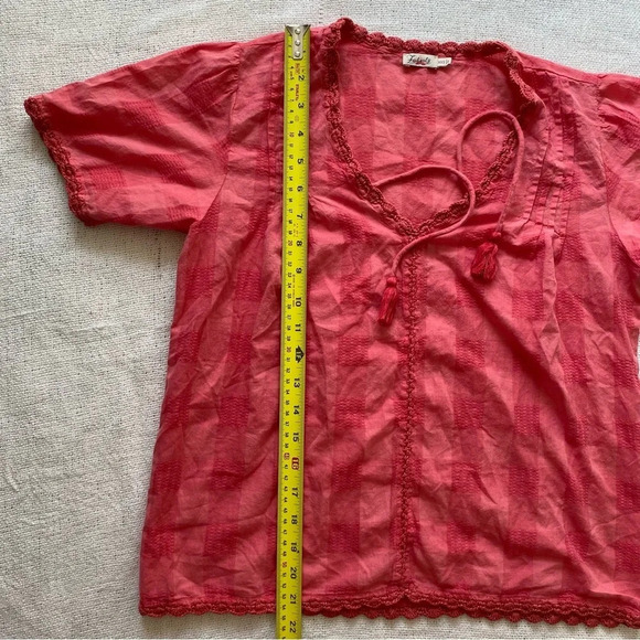 FAHERTY 100% Organic Cotton Margate Short Sleeve Checkered Blouse Size XXS - Picture 13 of 14